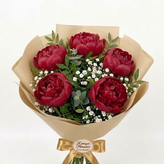 Buchet 5 bujori bordo