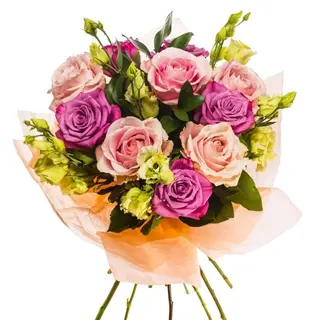 Buchet Lisiantus, trandafiri Pink & mov pudrat