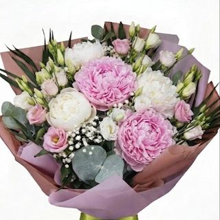 Buchet bujori & lisiantus pink wihite
