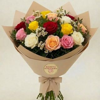 Buchet 15 trandafiri colorati waxflovers