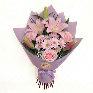 Buchet crin imperial trandafiri pink & crizanteme