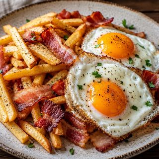 Oua cu cartofi prajiti si pancetta 350g