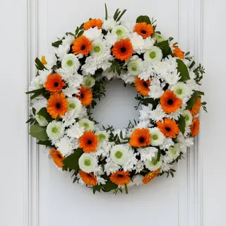 Coroană funerară crizanteme si gerbera