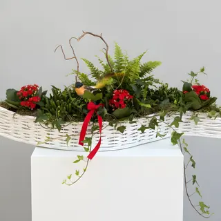 Aranjament floral rustic cu plante verzi și pasăre decorativă „Secret Garden”