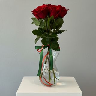 Eleganță în roșu – 5 trandafiri în vază