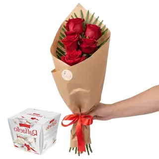 Buchet 5 trandafiri și Raffaello