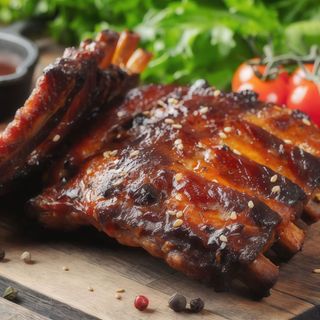Coaste de porc cu cartofi în coajă si sos barbecue