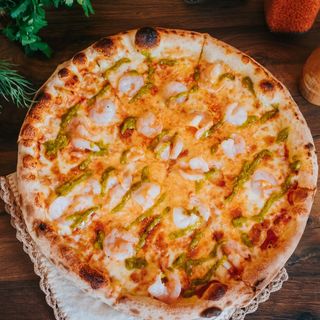 PIZZA GAMBERI CON PESTO Ø32cm