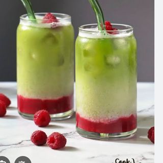 Raspberry ice matcha latte