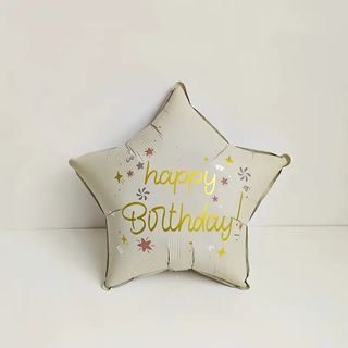 Balon heliu - stea crem "Happy Birthday" 45 cm