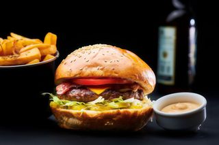 Peanut Burger with fries and sos burgatore