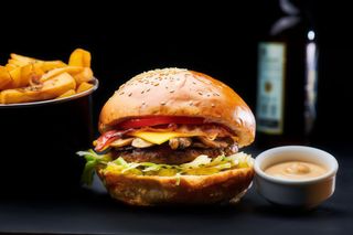 Mushroom Burger with fries and sos burgatore
