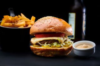Cheeseburger with fries and sos burgatore