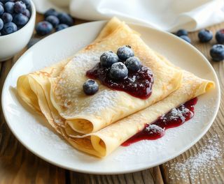 Clătită cu cremă de vanilie și dulceata de afine