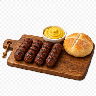 4 Mici la grătar cu muştar şi chiflă