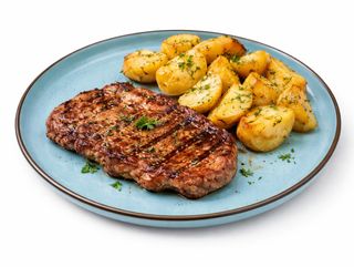 Ceafa de porc la gratar si cartofi aurii 150/200 gr