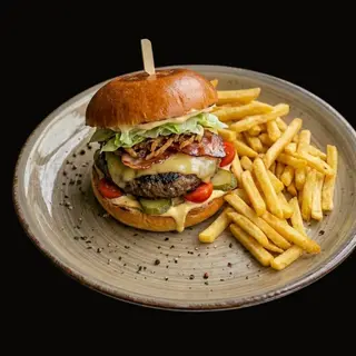 Burger vita cu cartofi prajiti