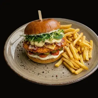 Burger pui cu cartofi prajiti