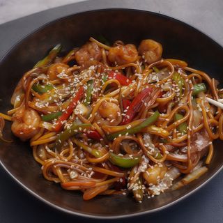 Chow mein Noodles creveti