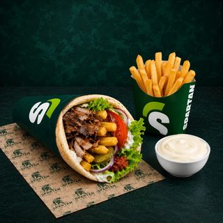 Gyros lipie Puisor + cartofi prajiti + sos