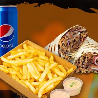 Meniu Durum de vita + cartofi prăjiți+ 2 sosuri+1 doza pepsi 0.25l-800g