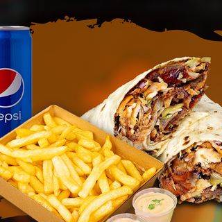 Meniu Baby durum + cartofi prăjiți + 2 sosuri +1 doza pepsi 0.25l