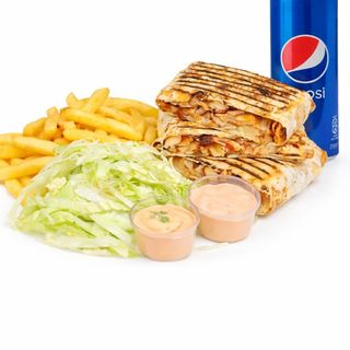 Meniu Arabeasca de vita+ cartofi prăjiți + 2 sosuri +1 doza pepsi 0.25l-800g