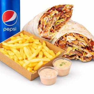 Meniu Durum + cartofi prăjiți + 2 sosuri +1 doza pepsi 0.25l - 700g