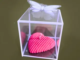 Lumanare inima in cutie cu fluturas
