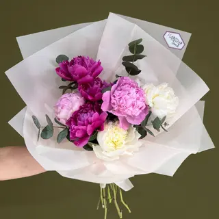 Buchet cu Mix de 7 Bujori și Eucalipt