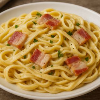 TAGLIATELLE DE CASA CU BACON SI SOS ALB