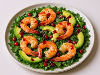 Salata de creveti cu avocado si reductie de rodie