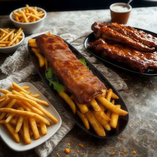 Coaste BBQ cu cartofi prăjiți