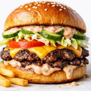 Dublu Smashed Burger cu Cartofi Prajiti