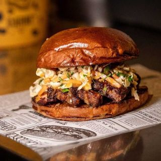 STICKY SMOKED PORK BELLY  BURGER