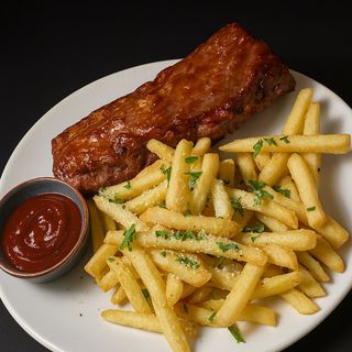 Coaste de porc gătite lent cu cartofi prăjiți cu parmesan