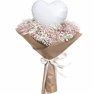 Buchet Gypsophila Roz și Alb cu Balon Inimă
