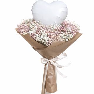 Buchet Valentine’s Day – Gypsophila Roz și Alb cu Balon Inimă