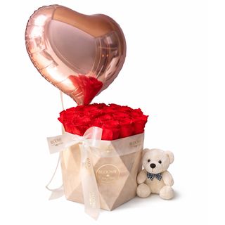 Cutie cu Trandafiri Criogenați și Balon Inimă – Eternal Love