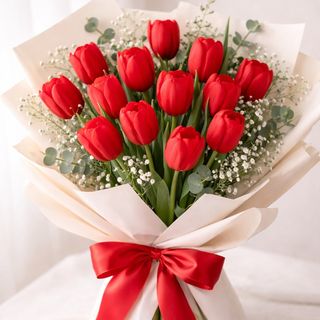 Buchet de lalele roșii – 13 fire, romantic și elegant