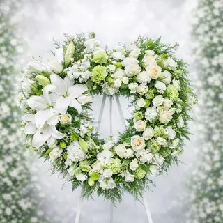 Coroană funerară inimă albă – flori naturale elegante