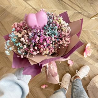 Candy Heart – Buchet cu Gypsophila Multicoloră & Inimă