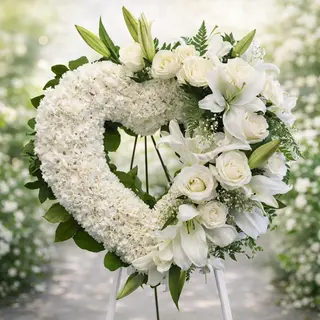 Coroană funerară inimă din trandafiri albi – flori naturale premium