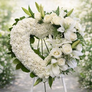 Coroană funerară inimă din trandafiri albi – flori naturale premium