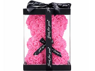 Ursulet din Trandafiri Roz 25 cm in Cutie Cadou – Cadou Romantic Premium