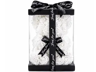 Ursulet din Trandafiri Albi 25 cm in Cutie Cadou – Cadou Romantic Premium