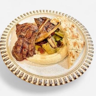 LAMB CHOPS WITH HUMMUS AND ARTICHOKE