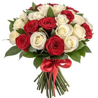 Buchet cu 25 trandafiri "Contraste de Iubire"