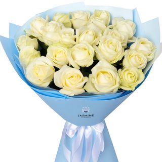 Buchet cu 21 trandafiri „Eleganță Albă”