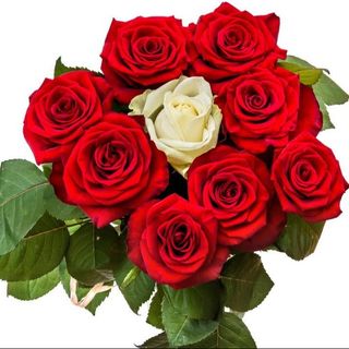 Buchet cu 9 trandafiri „Inimă Roșie cu Suflet Alb”